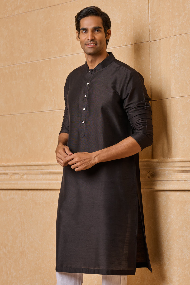 Black Zero Point Collar Single Kurta