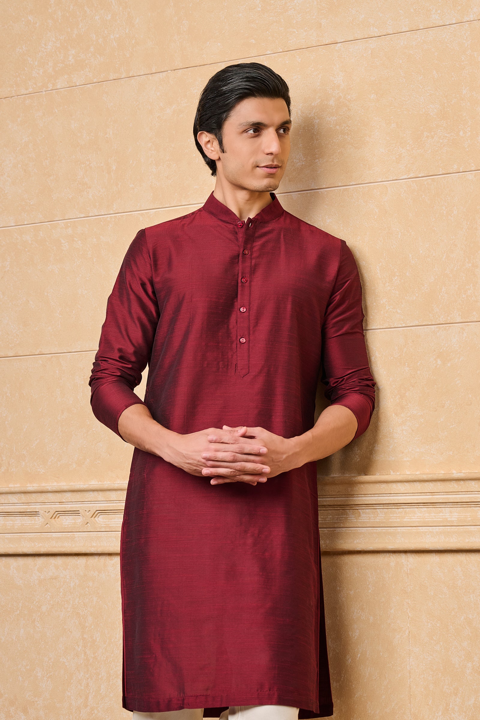 Wine Zero Point Collar Kurta