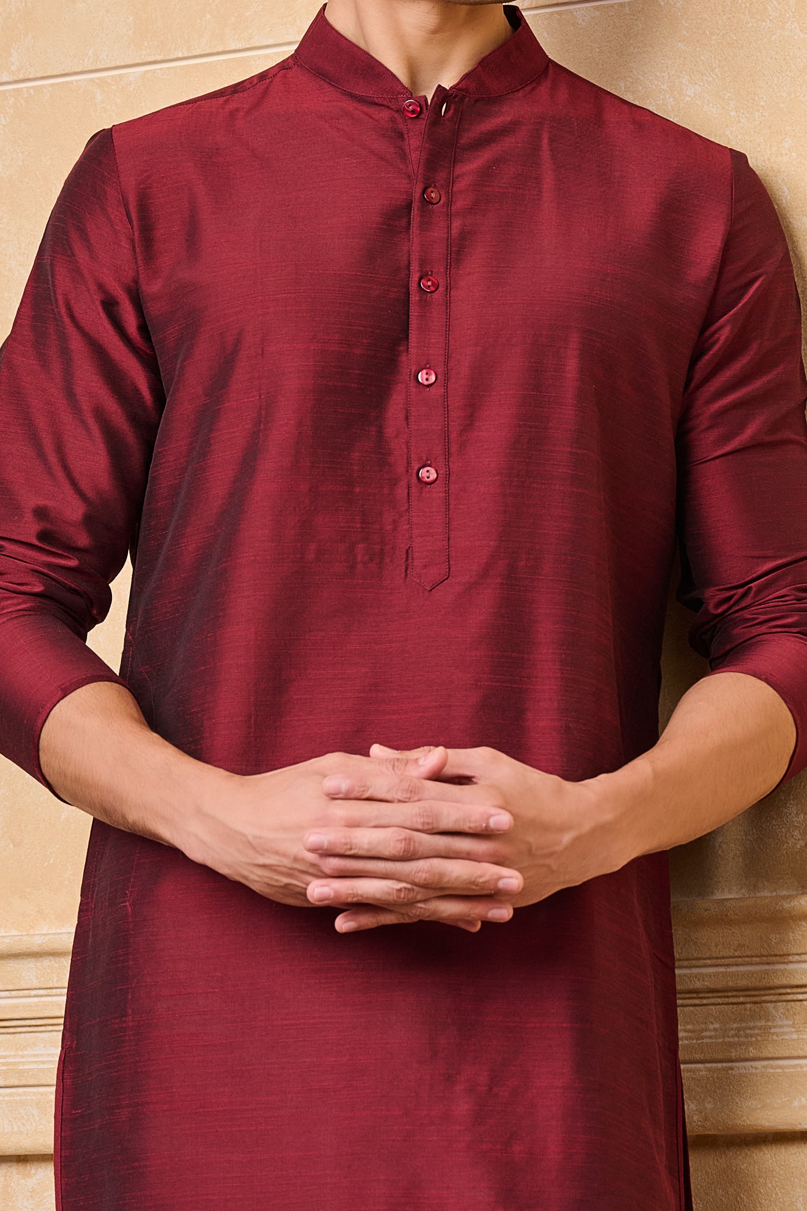 Wine Zero Point Collar Kurta