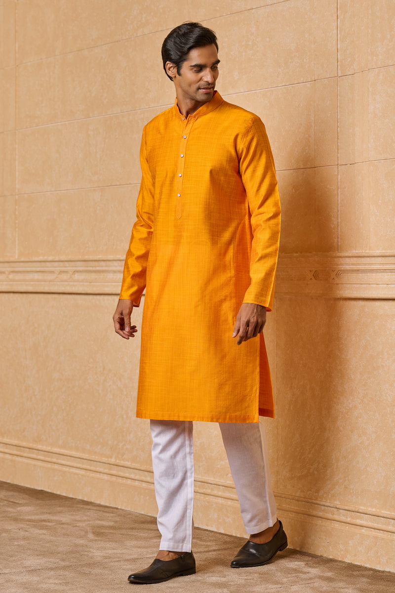 Yellow Ochre Zero Point Collar Single Kurta