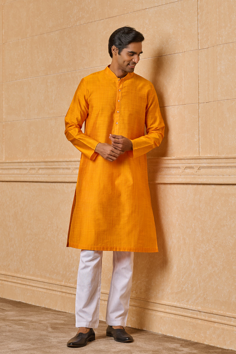 Yellow Ochre Zero Point Collar Single Kurta