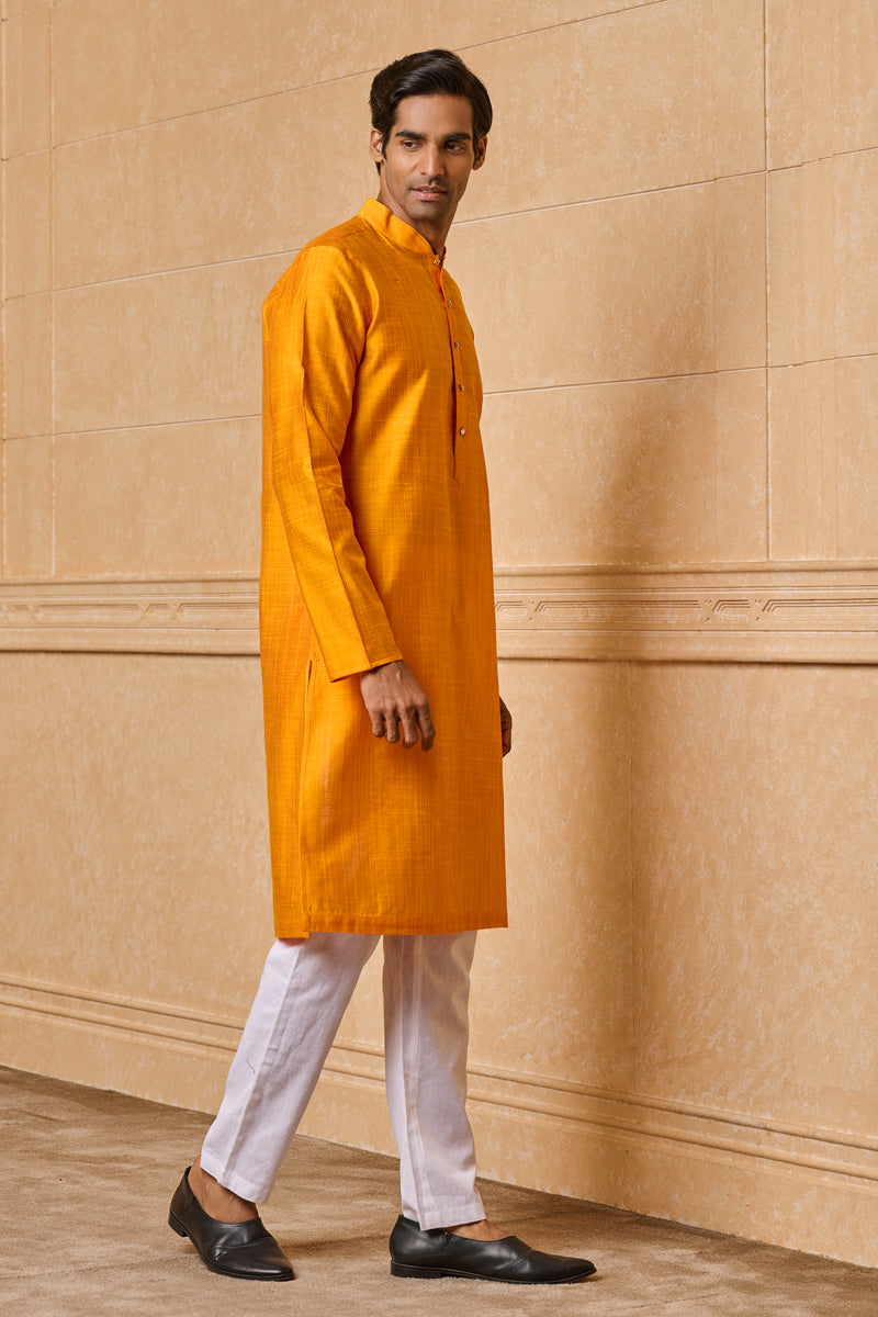 Yellow Ochre Zero Point Collar Single Kurta