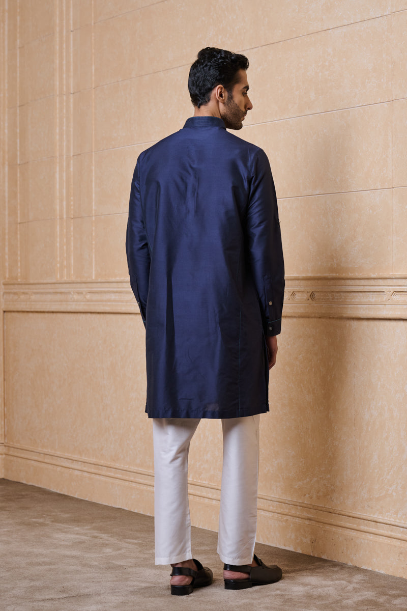 Navy Single Kurta With Top Stitch Detailing