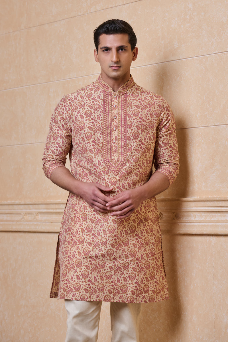 Beige All Over Printed Single Kurta