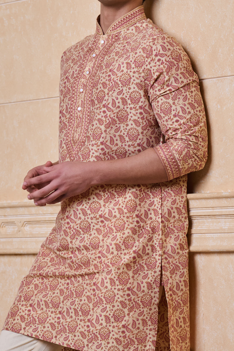 Beige All Over Printed Single Kurta