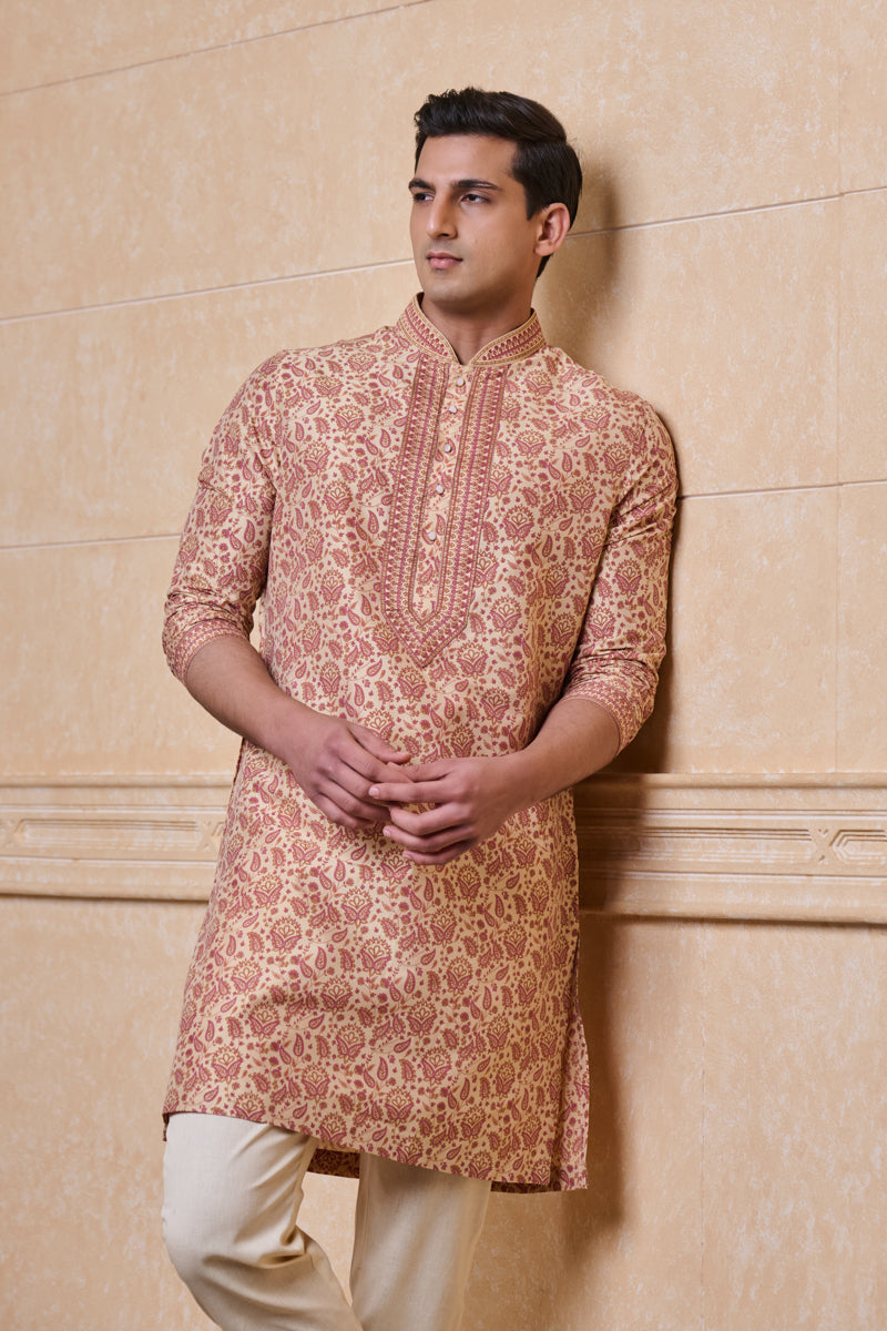 Beige All Over Printed Single Kurta