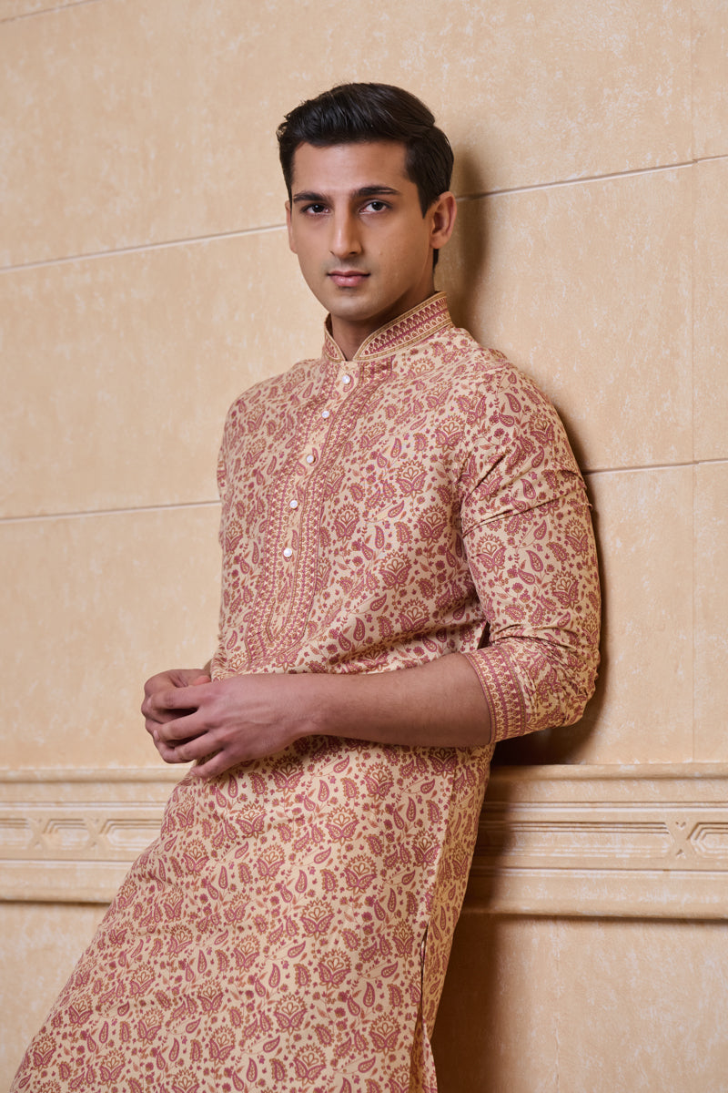 Beige All Over Printed Single Kurta