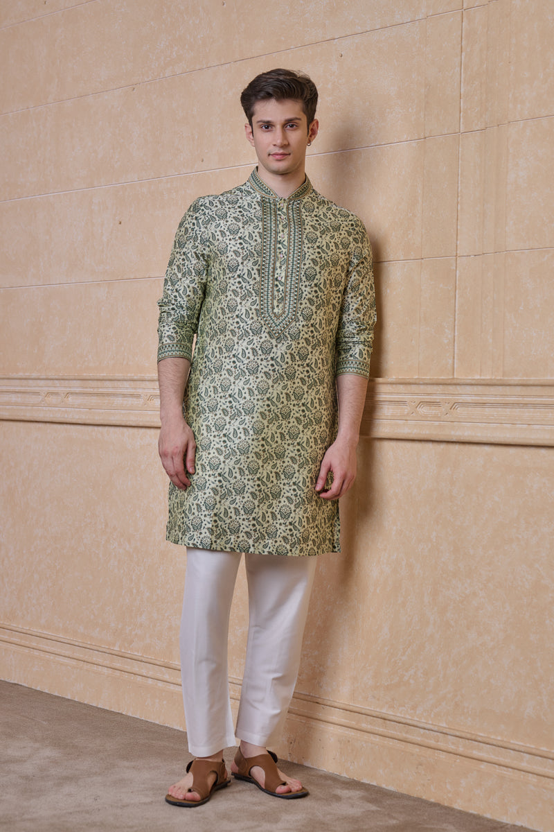 Light Green All Over Printed Single Kurta