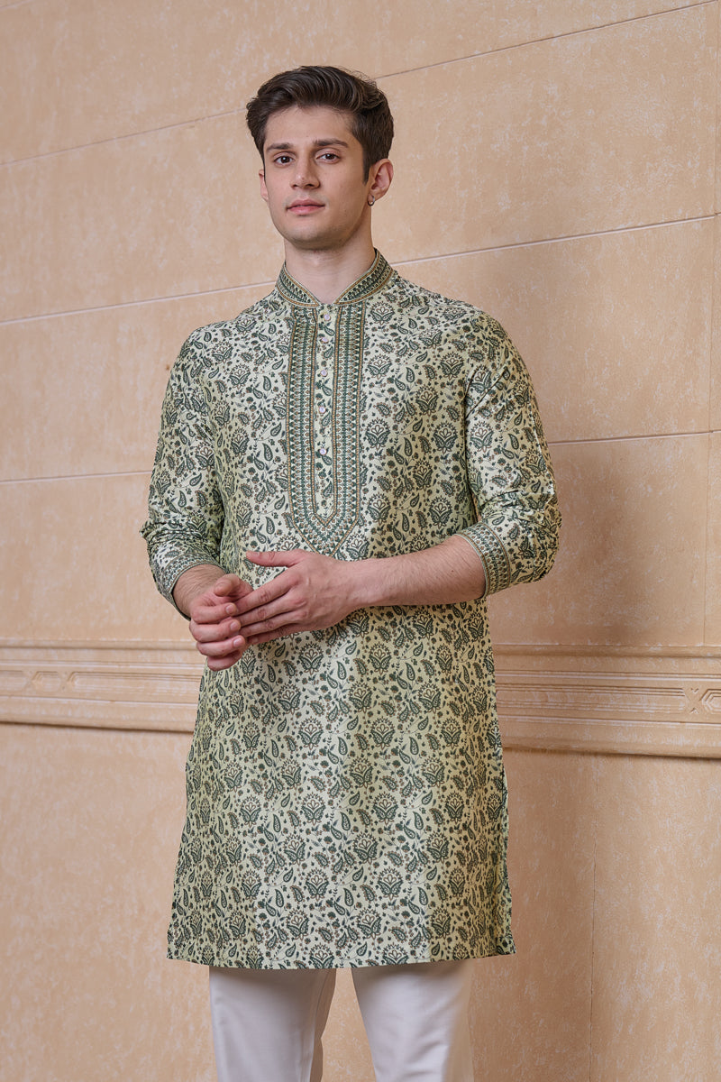 Light Green All Over Printed Single Kurta