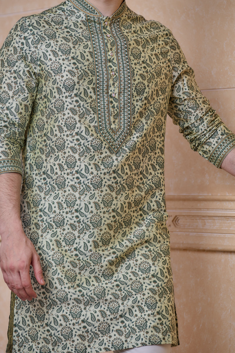 Light Green All Over Printed Single Kurta