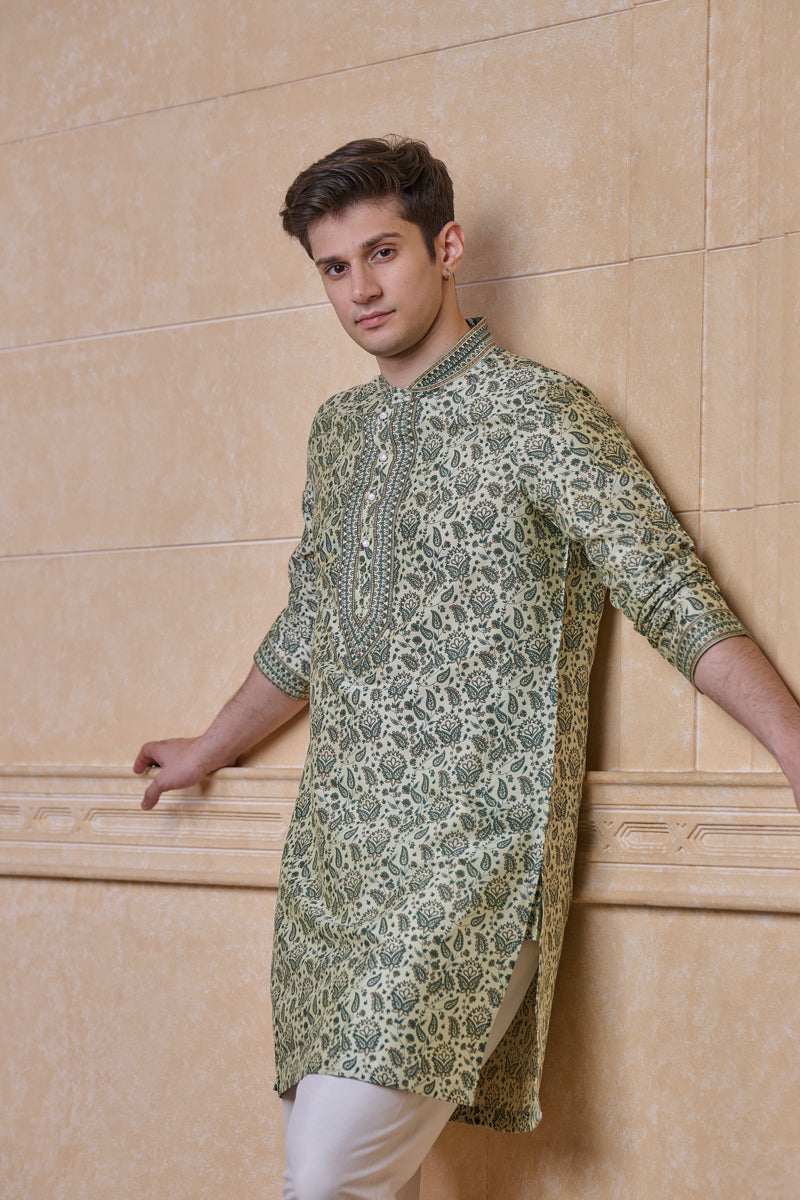 Light Green All Over Printed Single Kurta