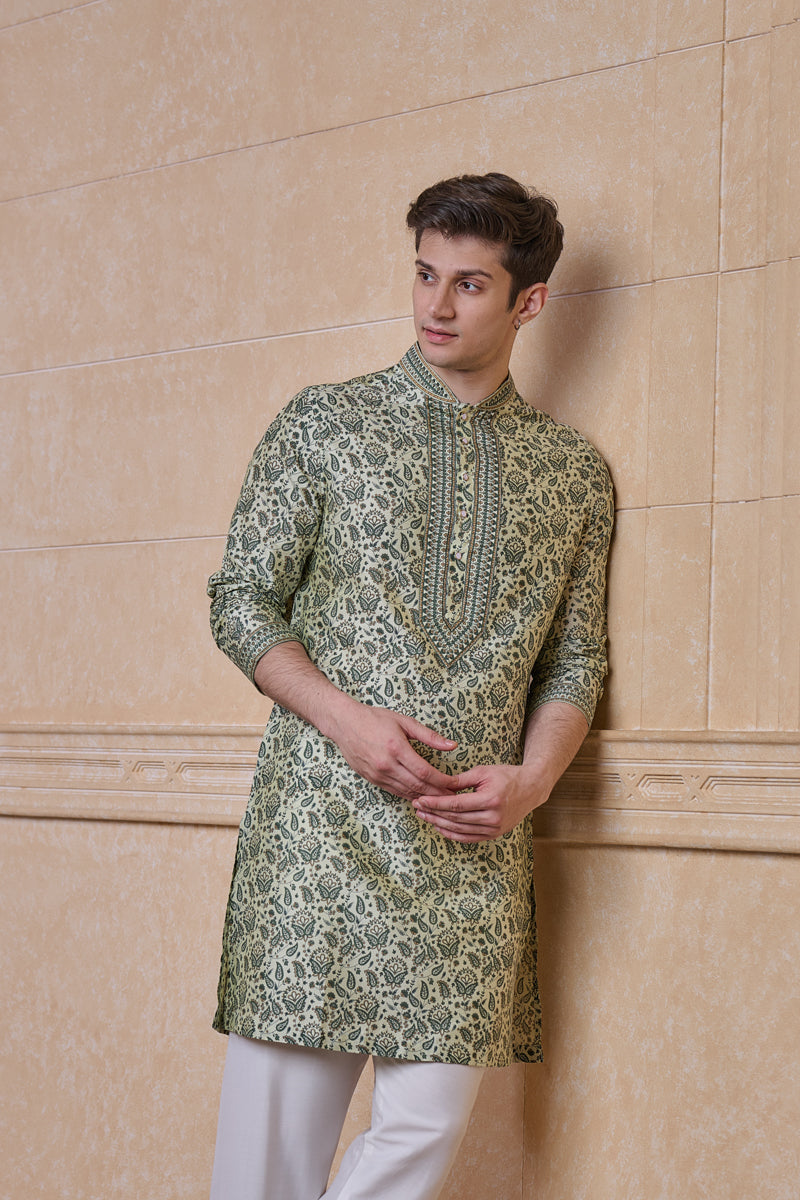 Light Green All Over Printed Single Kurta