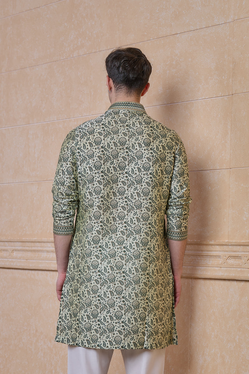 Light Green All Over Printed Single Kurta