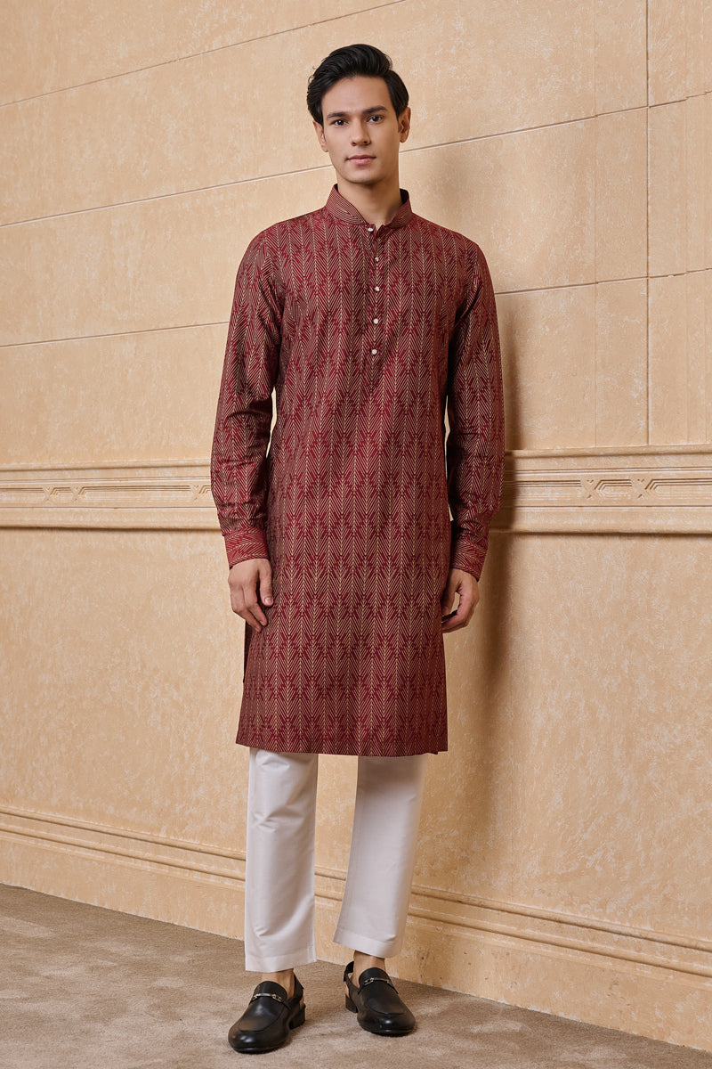 Maroon All Over Printed Single Kurta