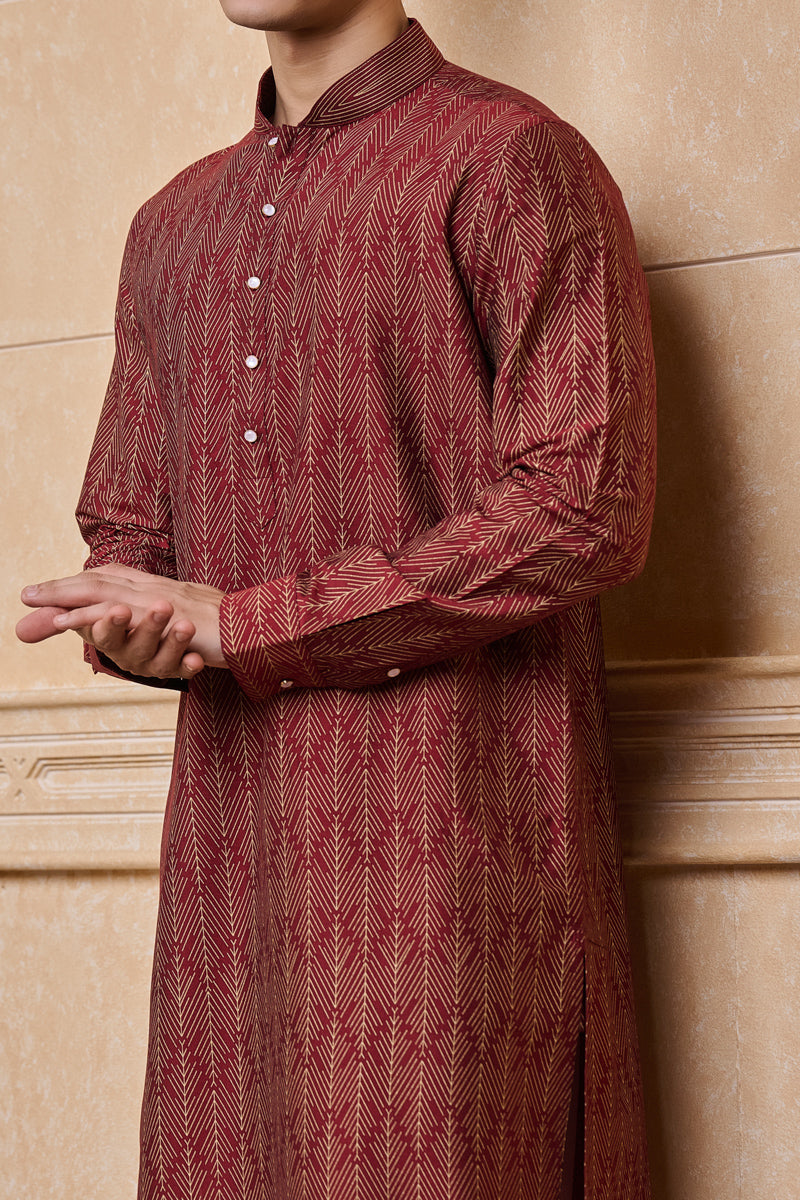 Maroon All Over Printed Single Kurta