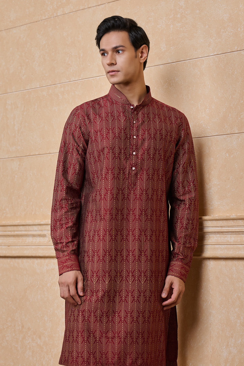 Maroon All Over Printed Single Kurta