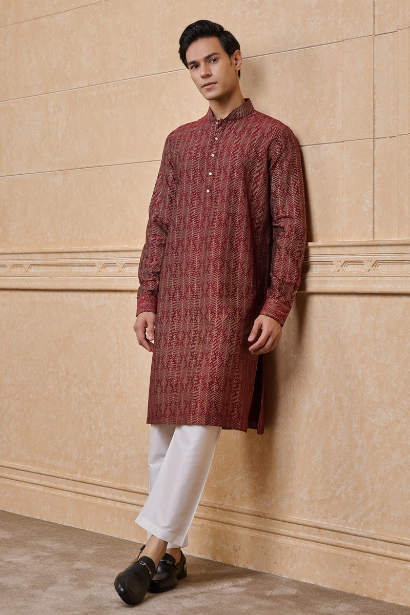 Maroon All Over Printed Single Kurta