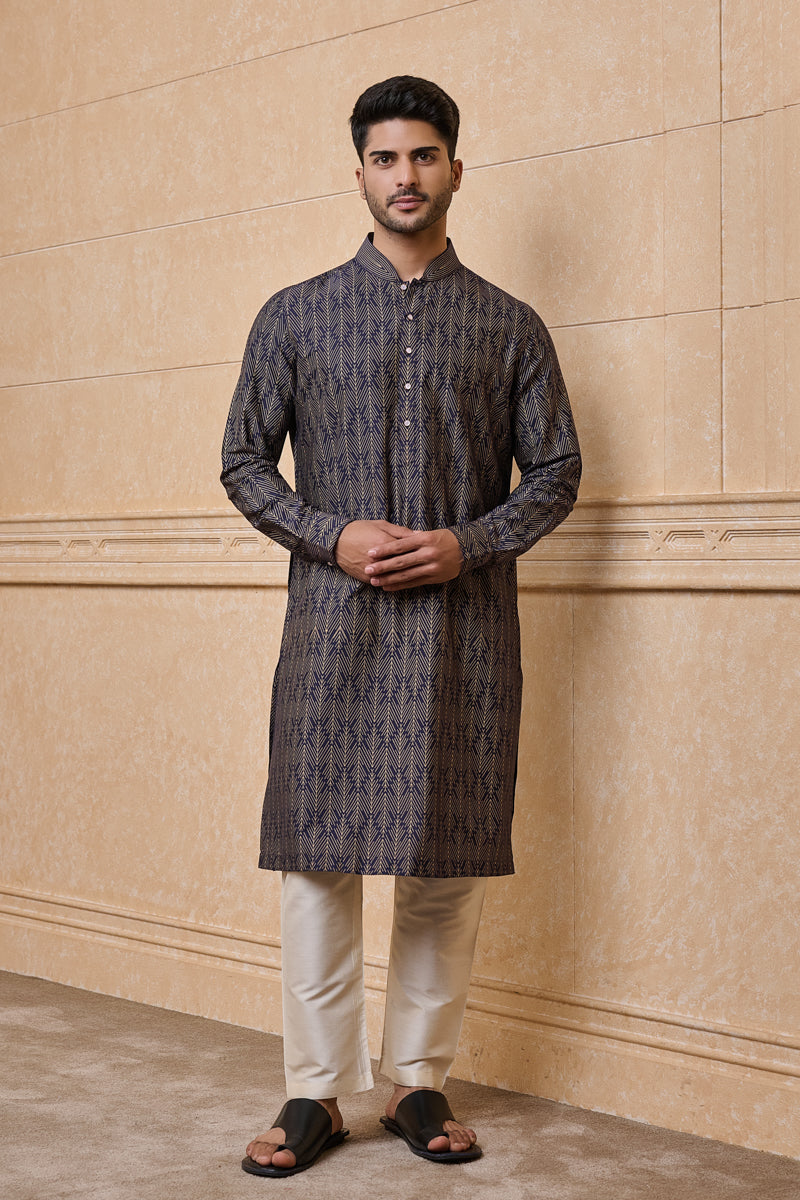 Navy All Over Printed Single Kurta