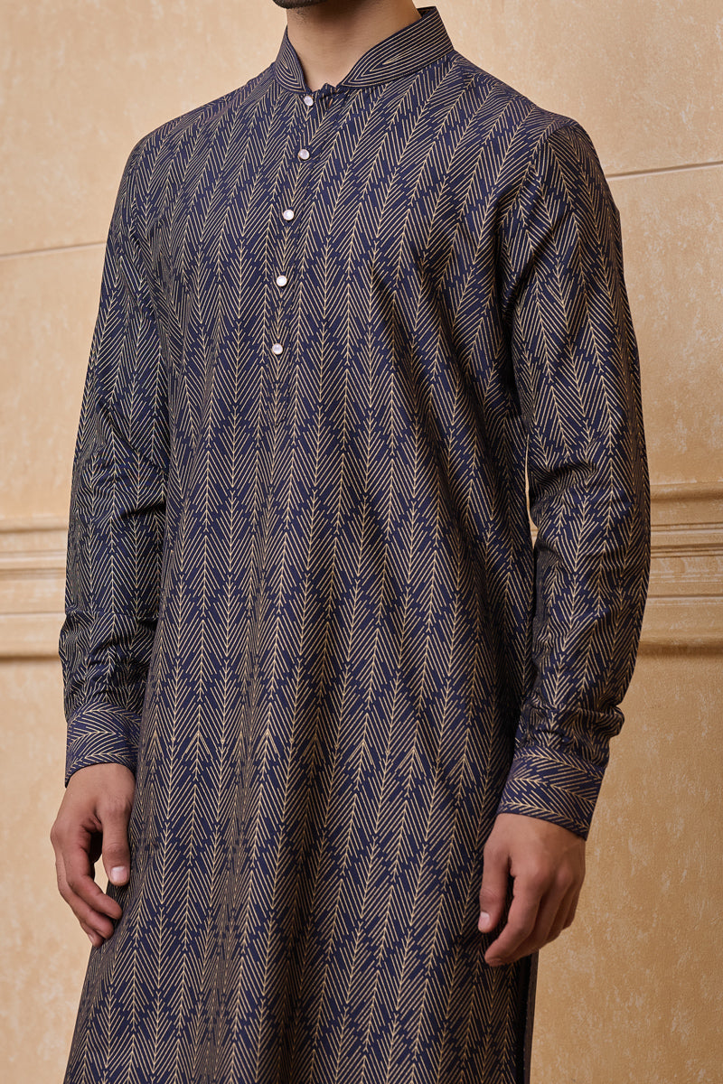 Navy All Over Printed Single Kurta