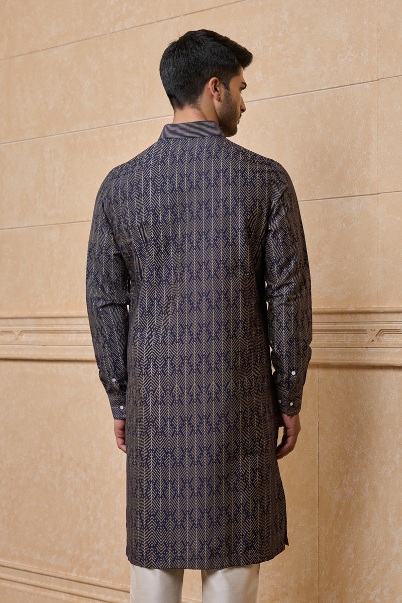 Navy All Over Printed Single Kurta