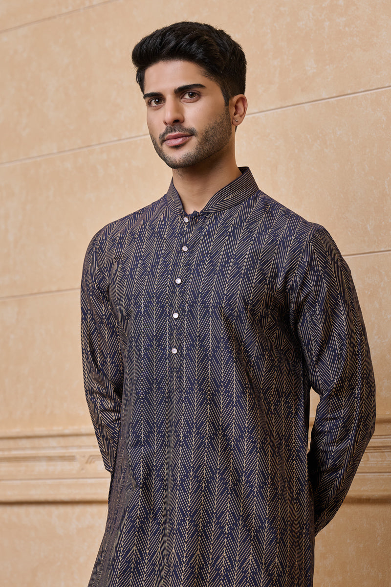 Navy All Over Printed Single Kurta