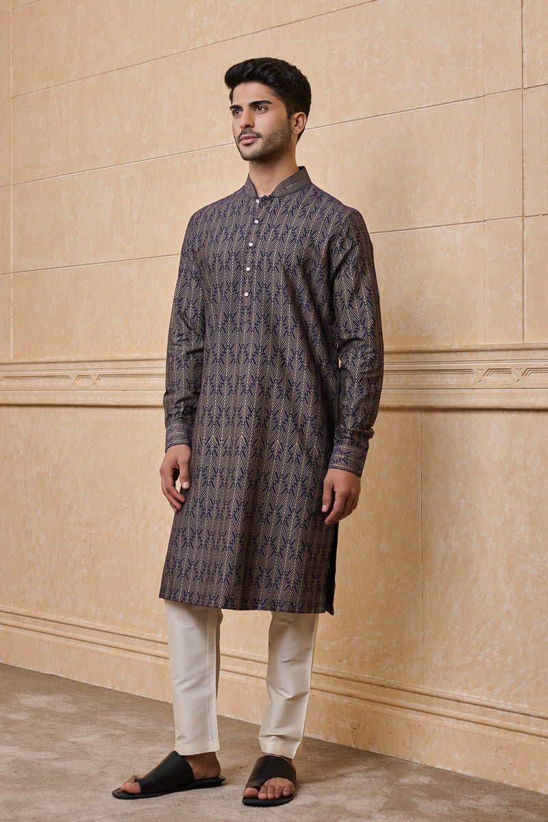 Navy All Over Printed Single Kurta