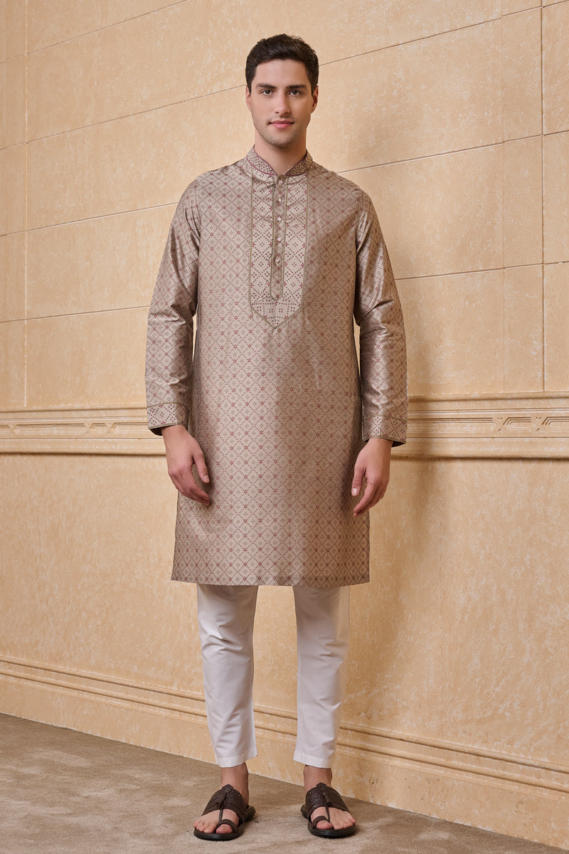 Beige All Over Geometrical Print Single Kurta