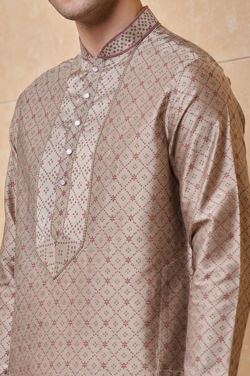 Beige All Over Geometrical Print Single Kurta