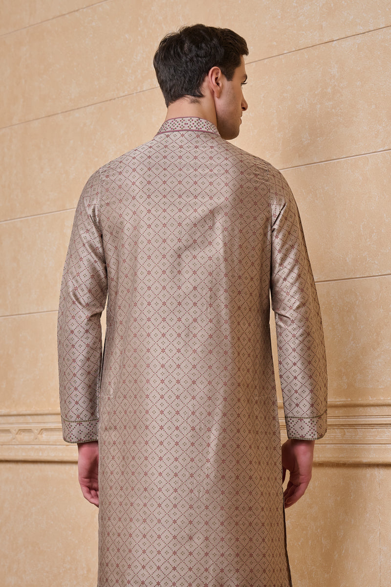 Beige All Over Geometrical Print Single Kurta