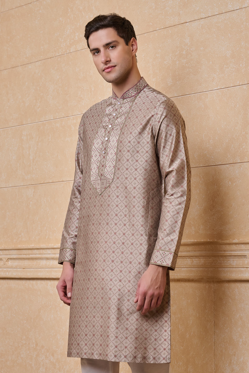 Beige All Over Geometrical Print Single Kurta