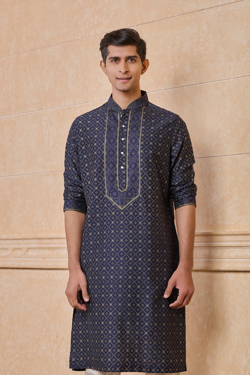 Navy All Over Geometrical Print Kurta