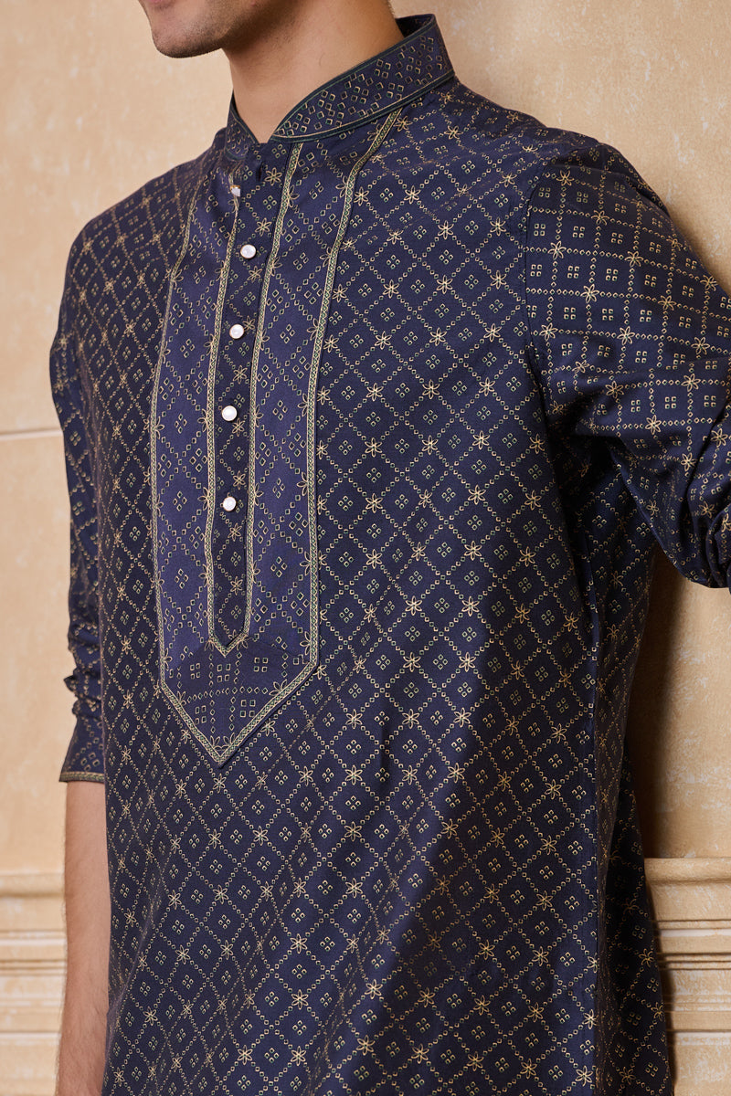 Navy All Over Geometrical Print Kurta