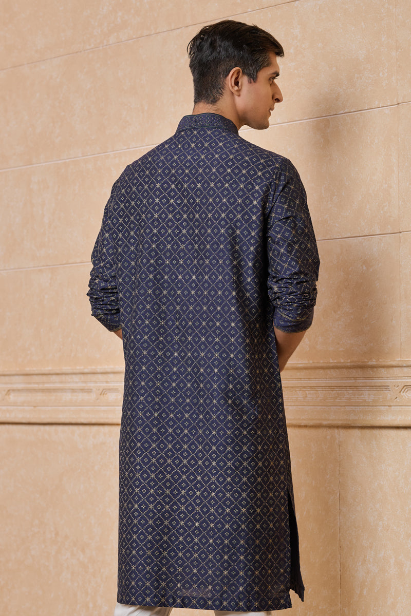 Navy All Over Geometrical Print Kurta