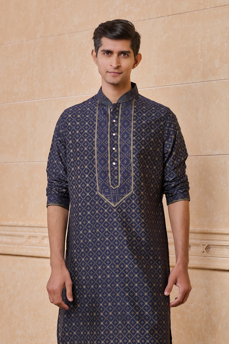 Navy All Over Geometrical Print Kurta