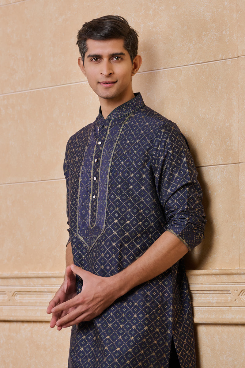 Navy All Over Geometrical Print Kurta