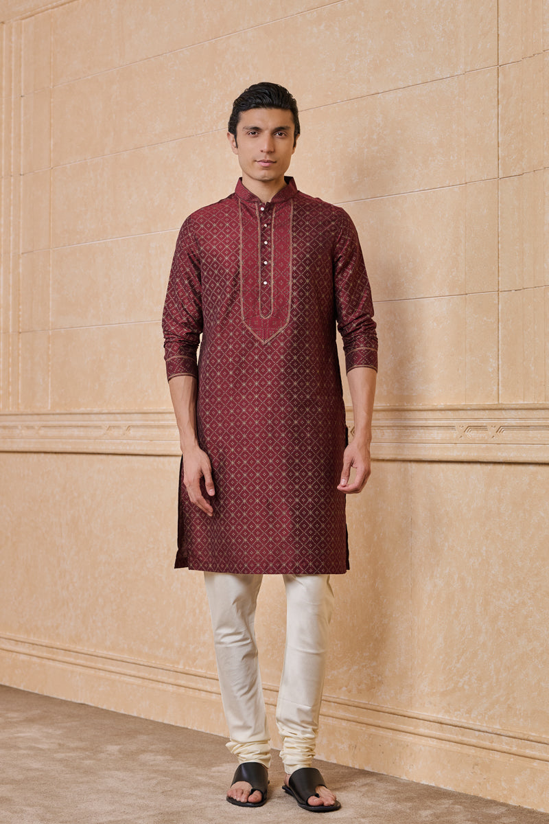 Wine All Over Geometrical Print Kurta