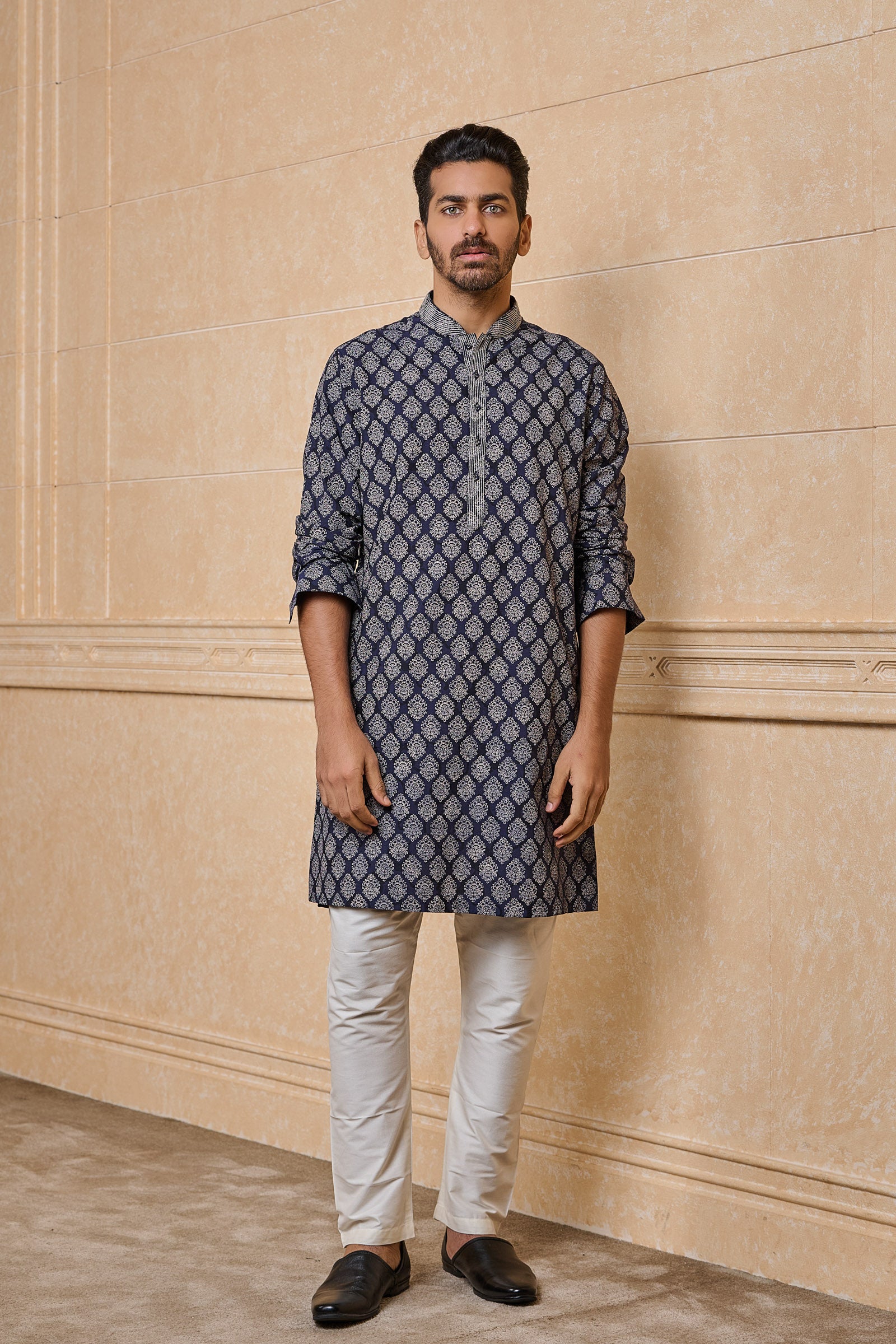 Navy Screen Printed Kurta