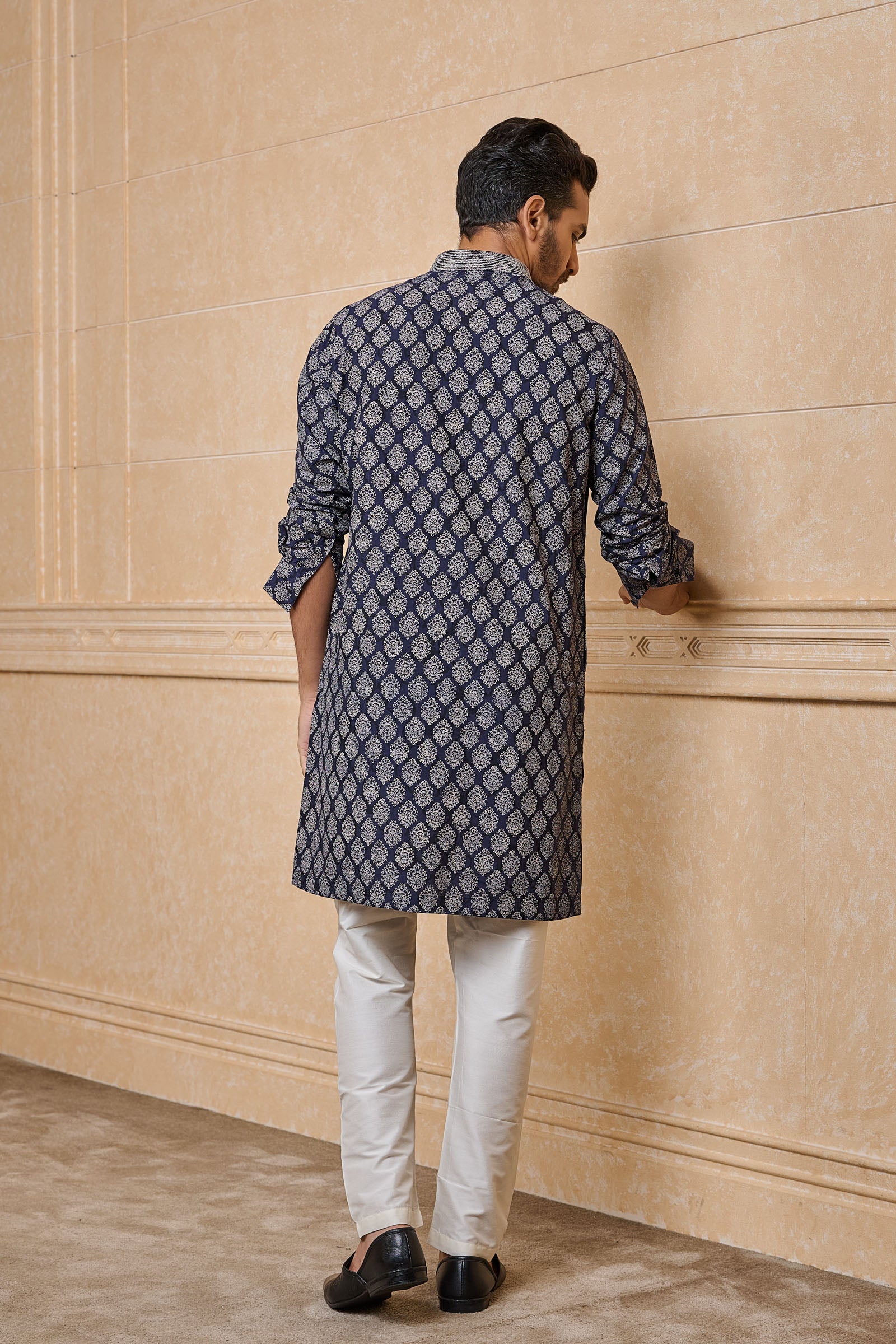 Navy Screen Printed Kurta