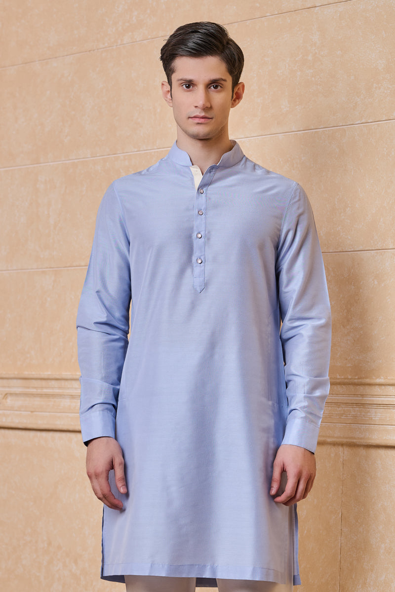 Light Blue Kurta With Contrast Edge Detailing