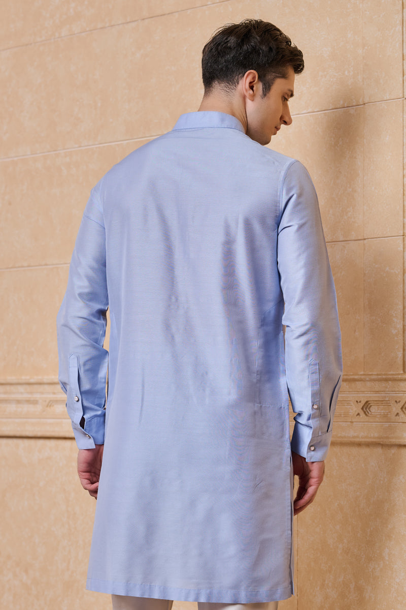 Light Blue Kurta With Contrast Edge Detailing