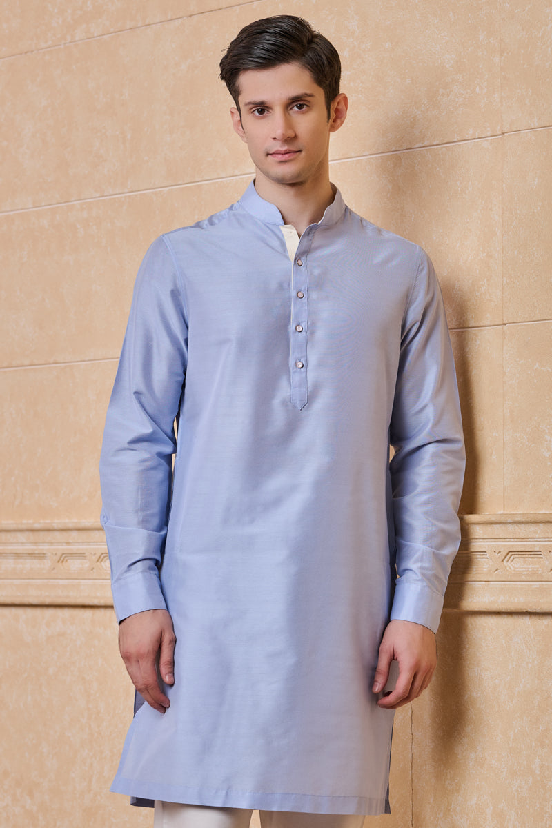 Light Blue Kurta With Contrast Edge Detailing