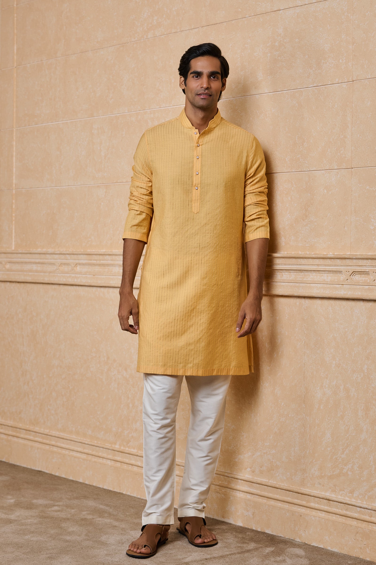 Yellow Textured Jacquard Single Kurta