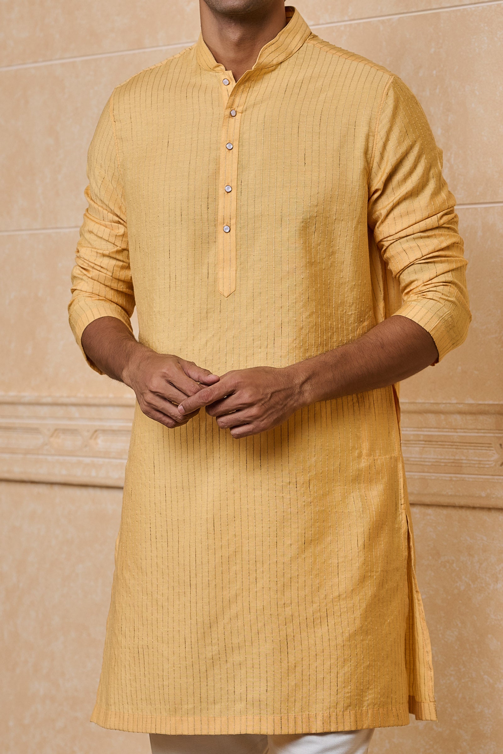 Yellow Textured Jacquard Single Kurta