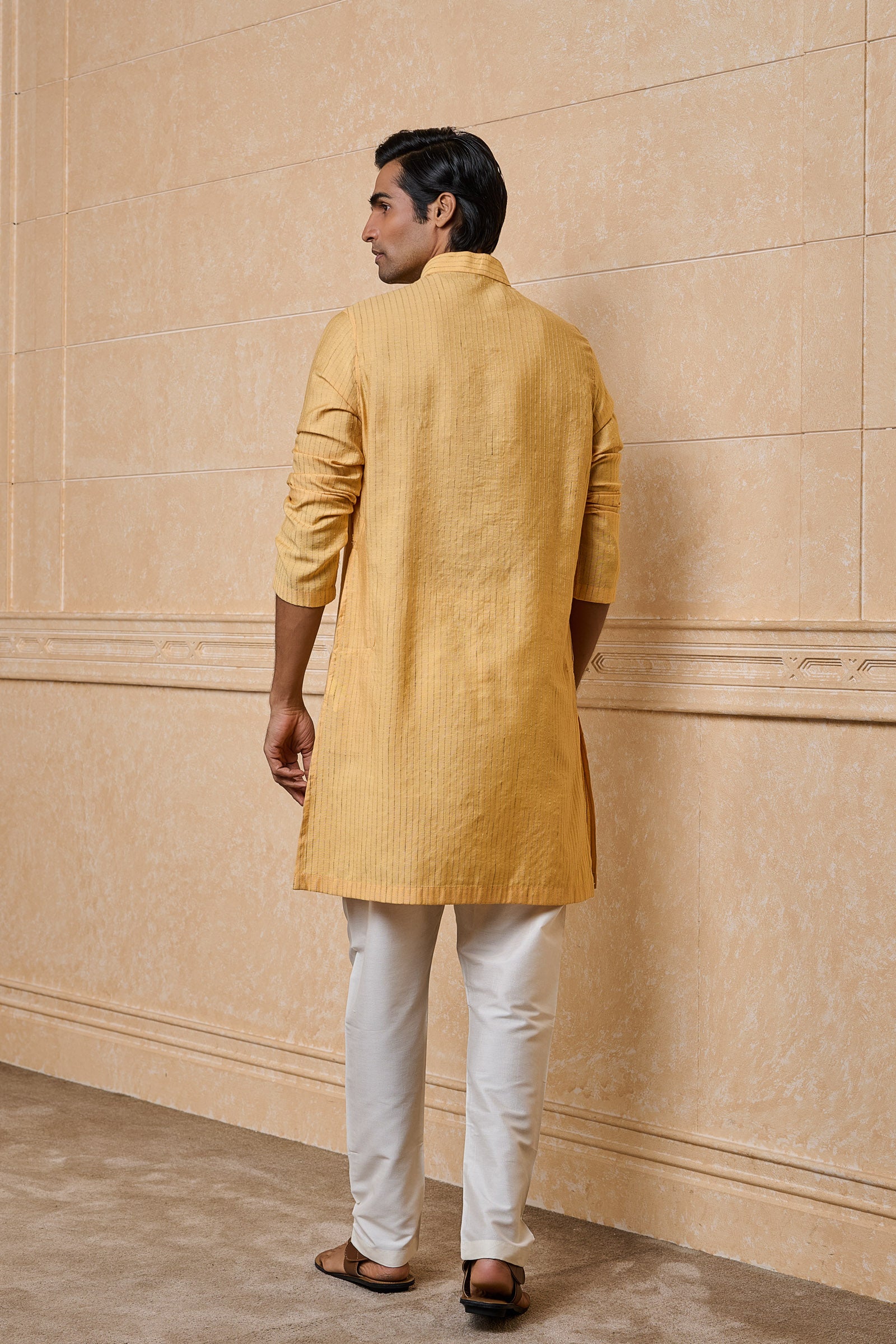 Yellow Textured Jacquard Single Kurta