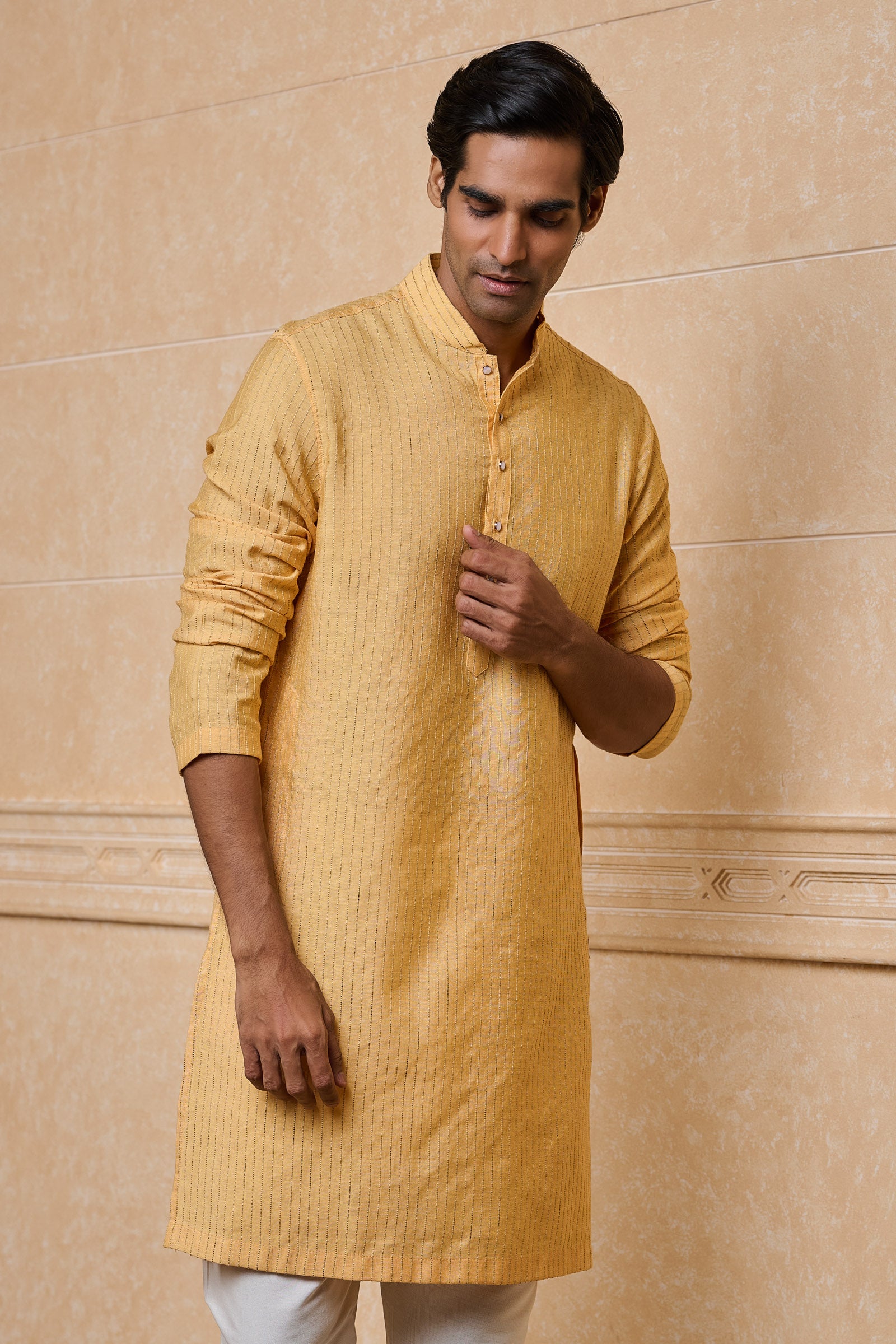 Yellow Textured Jacquard Single Kurta