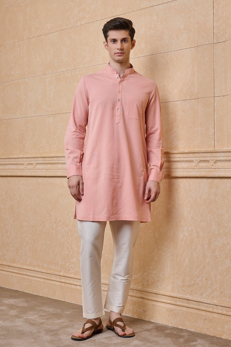 Pink Single Kurta With Textured Collar