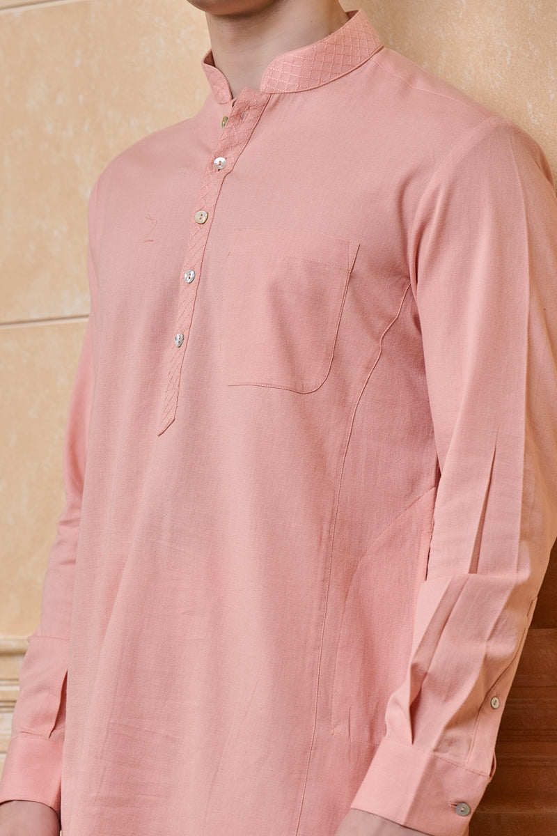 Pink Single Kurta With Textured Collar