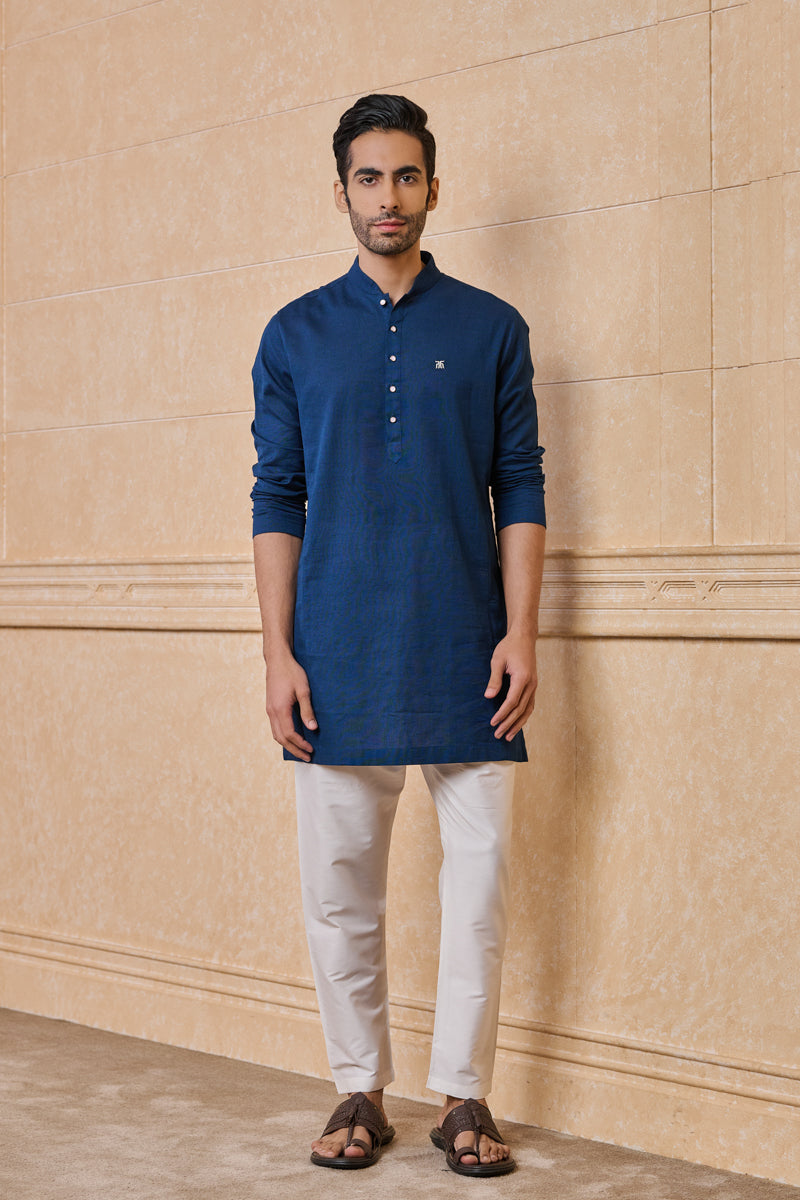 Navy Classic Zero Point Collar Single Kurta