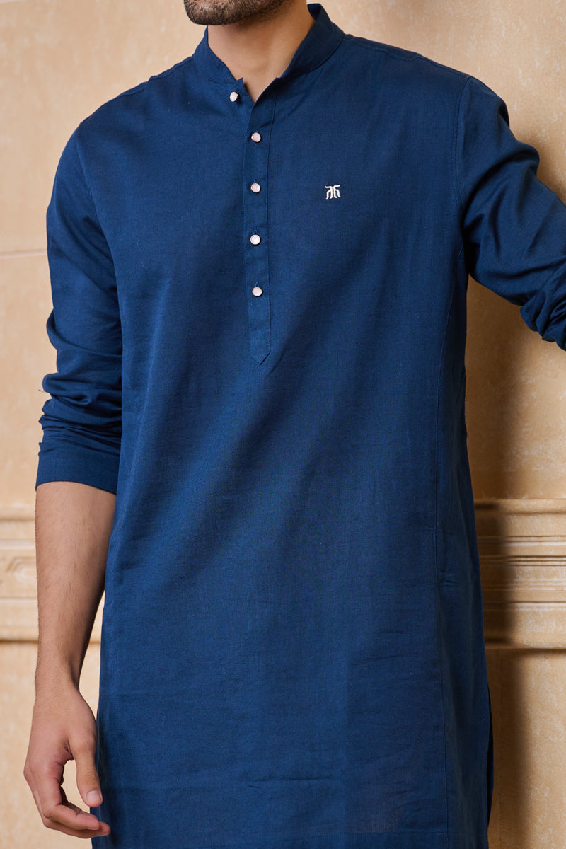 Navy Classic Zero Point Collar Single Kurta