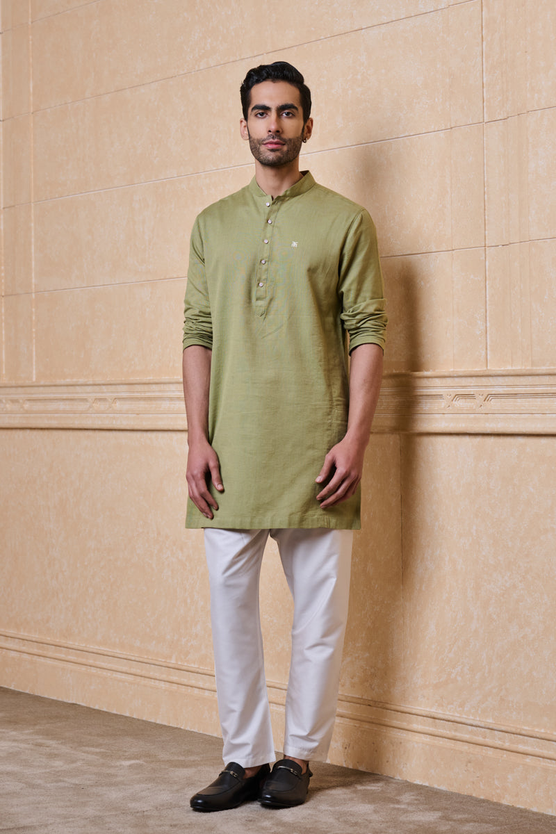 Olive Clasic Zero Point Collar Single Kurta